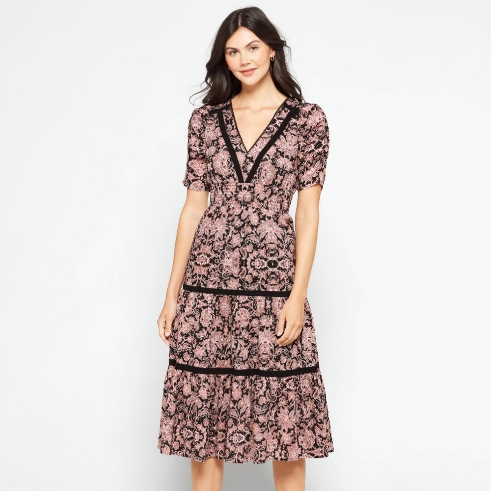 NWT B.B Dakota Black Batik Print Midi Dress Size Large